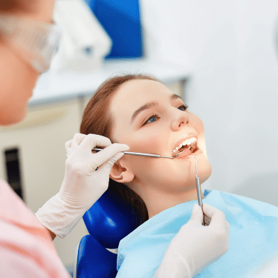 Female patient at her regular dental checkup