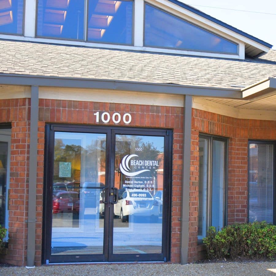Exterior entrance of beach dental center, a family and cosmetic dentistry office in virginia beach, va.